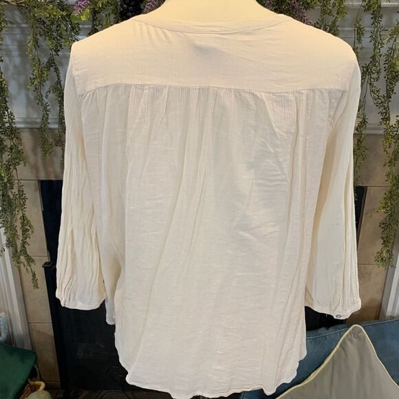 Merona 2 pc Women's XXL teal paisley button down and cream v neck peasant tops - Picture 15 of 16